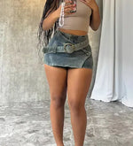 CM.YAYA 2025 Summer High Waist Denim Washed Vintage Women Shorts Skirts Belt Cargo Party Streetwear Classic A-Line Mini Shorts