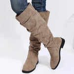 New Solid Color Comfortable Fashion Knee-high Fashion Boots Round Head Square Heels Increase Large Size Winter High Boots