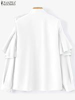 ZANZEA Elegant Women Office Blouse 2025 Fashion Ruffled Stitching Solid Shirts 3D Long Sleeve Tops Casual Loose Buttons Tunics
