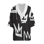 American classic white crown print conventional jacquard loose street personality trend men's V-neck off shoulder casual short-s