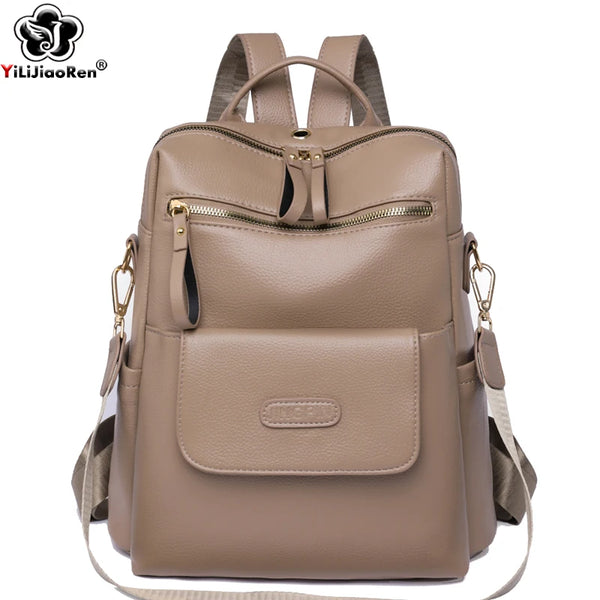 Fashion Backpack Women Shoulder Bag Soft Leather Daypack Female Large Travel Bag Ladies Bagpack Big School Backpack for Girls