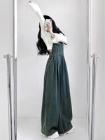 REDDACHiC 90s Retro Green Wash Women Jumpsuit Pleated Pocket Bib Pants Wide Leg Denim Overalls Loose Casual Y2k Dungaree Rompers