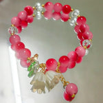 Korean New Lily of the Valley Flower Bracelet For Women Purple Green Blue Colorful Crystal Beaded Elastic Rope Bracelets Jewelry