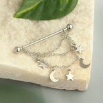 Fashion Stainless Steel Industrial Piercing Long Rod Chain Star Tragus Earrings Jewelry