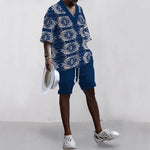 Men's Printed Casual Loose V Neck Luxury Textured Jacquard Fabric Half-Sleeved T-Shirt and Shorts Two-Piece Set, Fashionable Summer Men's Suit, Loose Fit, Breathable and Comfortable