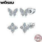 WOSTU Moissanite Mini Butterfly Clover Earrings 925 Silver Diamoind Cut Wedding Party Ear Studs Party Gift For Mom Daughter