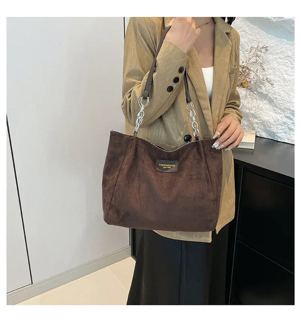 Large-Volume Suede Stylish Commuter Tote Bag For Ladies With One Shoulder Bag
