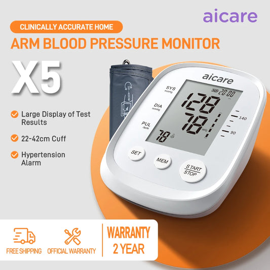 Aicare Medical Digital Blood Pressure Monitor Upper Arm Automat Meter PR Portable Adjustable Large Cuff BP Monitors for Home Use