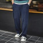 Maden Men's Vintage Knit Waffle Sweatpants Loose Fit Straight Solid Pants with Elastic Waist and Drawstring Trousers for Autumn