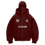 Men's Winter Letter Zipper Hoodies Chic Face Mask Design Warm Hooded Sweatshirts Casual Vintage Sports Jacket Outdoor Activities