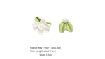 Korean Fashion Green Leaves White Flower Asymmetrical Earrings for Women Cute Sweet Pearl Stud Earrings Piercing Jewelry Gift