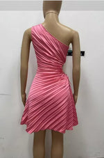 CM.YAYA Women Pleated One Shouloder Sleeveless Cutout Waist Dress 2025 Evening Sexy Club Party Evening High Street Dresses