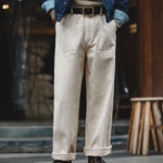 Maden Retro Cotton Seed Shell White Denim Jeans 11.2OZ Loose Straight Long Pants Cargo Pants Sweatpants Men Causal Trousers
