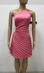 CM.YAYA Women Pleated One Shouloder Sleeveless Cutout Waist Dress 2025 Evening Sexy Club Party Evening High Street Dresses