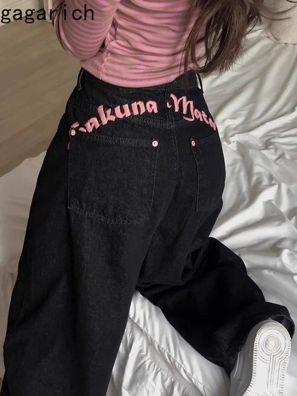 Gagarich Embroidered Letter Printed Jeans 2025 Spring Women New Style Sweet Cool Spicy Girl High Waist Temperament Skinny Pants