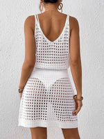 shintimes Women Solid Sexy Straps Knitted Dress Sexy Hollow Out Bodycon Halter Mini V Neck Backless Beach Dresses 2025 Summer