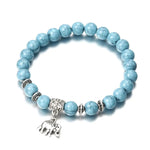 Ethnic Women's Hand Bracelets Elephant Charm Faux Turquoise Beaded Bracelet For Women Girls Elastic Bangle Gift Bracelets