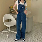 Blue Jumpsuits Jeans Women Straight Fashion Casual Wide Leg Pants Streetwear High Waist Vintage Female Harajuku Y2K Trousers