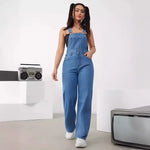 Hot Sale Womens Denim Bib Jumpsuits Casual Sleeveless Adjustable Straps Loose Baggy Cargo Jean Overalls Y2K Jumpers With Pockets