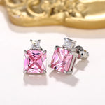 Huitan Luxury Princess CZ Stud Earrings for Women Yellow/Pink Cubic Zircon Colored Temperament Ear Piercing Accessories Jewelry