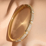 Yupsk Luxury Shiny Full Zircon Open Bangle Bracelet for Women Exquisite Brass Flowers Design Wedding Party Jewelry Gift