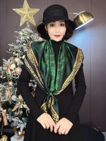 [BYSIFA] New Emerald Green Silk Scarf Women Brand Leopard Printed Square Scarves 90*90cm Fashion Accessories Headscarves Hijabs