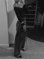 Metal Loose Solid Color Jeans Woman Casual Straight High Waist Long Pants Street Fashion Baggy Women's New Versatile Jeans