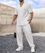 New Men's Commuter Suit Casual Button Shirt and Short Sleeve Pants Two-piece Set for Men