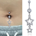 New Star Belly Button Rings Long Dangled Bar Belly Navel Piercing Ring Shinny Crystal Charming Oreja Body Jewelry Accessories