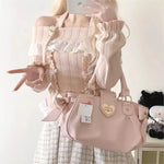 Harajuku Bow Pink Hand Bag Purse Women Japanese Style Soft Casual Crossbody Bag Ladies Sweet Cute Large Capacity Shoulder Bags
