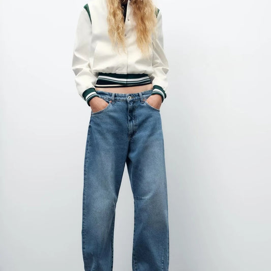 Spring 2025 New TRF Women's Loose Wide Leg Denim Jeans Multi-Color Balloon Silhouette l Waist Jeans Casual Loose Fit