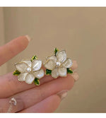 GRACE JUN Green Color  Enamel Flower Clip on Earring No Pierced Fashion No Pierced Earring Needn't Ear Hole Ear Clip Korea Style