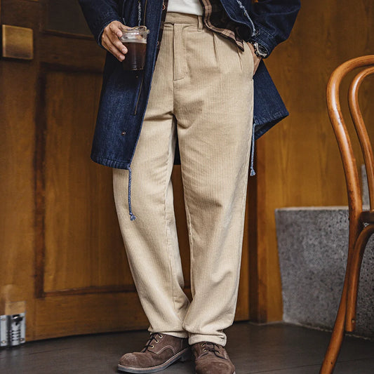 Maden Retro Heavyweight Corduroy Casual Pants Cotton Straight Solid Color Men's Classic Versatile Style Fall and Winter Trousers