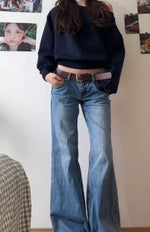 Autumn Winter Women Vintage Old Money Baggy Flare Jean Japanese Y2K Streetwear Denim Pants Grunge Bell-Bottom High Street Korean