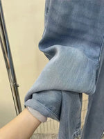 High-Waisted Slimming Draped Jeans Women's Autumn Thin Style Wide-Leg Double-Buttoning Ice Silk Dragged Leg Pants Plus Size