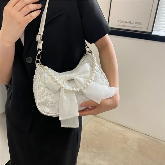 Pearl Female Bag Retro Luxury Designer Handbag Bow Crossbody Bags Fashion Canvas Women's 2023 Trend Shoulder bag Purses