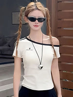 Summer 100% Cotton White Off shoulder Top Women Sport Casual Body Short sleeve T shirt Female Sexy Basic Tees Korean