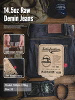 Maden Retro 14.5oz Selvedge Raw Denim for Men's Jeans with YKK Zipper Fly Embroidery Straight Jeans Classic Solid Color Trousers