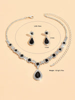 3 pieces of women's crystal droplet necklace with earrings set for wedding evening dress accessories
