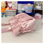 Elegant Bow Womens Shoulder Bag Nylon Pleated Korean Style Fashion Tote Bag Large Capacity Cute Pink Sweet Female Handbag