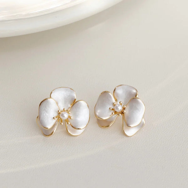 Pearl Flower Geometric Stud Earrings For Women Girls Trendy Elegant Sweet Exquisite Romantic Wedding Bride Jewelry Gifts