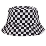 Unisex Black White Checkered Printing Personality Bucket Hats Fishermen Caps Outdoor Casual Cap Sunscreen Hat
