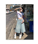 Vintage Style Jeans Women's Petite High-waisted Slimming Draped Loose Fit Summer New Arrival Seven-half Bell Bottoms