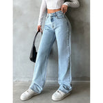 Jeans Wide Leg Pants Women 2025 Streetwear High Waist Washed Distressed Pockets Vintage Full Length Denims Basis Trousers