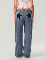 Women Fashion Jeans Star Pattern Loose Denim Pants Spring Fall Casual Low Waist Trousers Wide Leg Pants