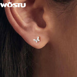 WOSTU Moissanite Mini Butterfly Clover Earrings 925 Silver Diamoind Cut Wedding Party Ear Studs Party Gift For Mom Daughter