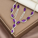 BLIJERY Elegant Purple Crystal Jewelry Sets for Women Crystal Rhinestones Necklace Earrings Bridal Wedding Party Jewelry Sets