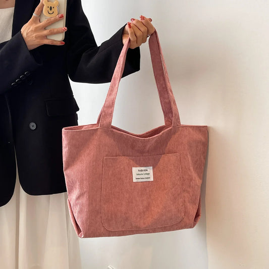 Leisure Corduroy Totes Bag Women's Large Capacity Shoulder Bag Fashion Vintage Solid Color Handbags Large Capacity Shopper Bag