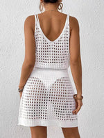 shintimes Women Solid Sexy Straps Knitted Dress Sexy Hollow Out Bodycon Halter Mini V Neck Backless Beach Dresses 2025 Summer