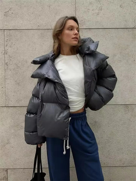 Winter Warm  Puffer Jackets Women's Loose Parkas Coat Fashion Hooded Bread Jacket Outwear Cotton-padded Solid Quilted Jacket
